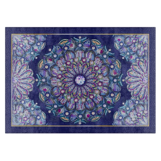 Blaue Rosette Schneidebrett (Vorderseite)