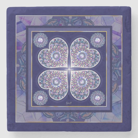 Blaue Rosette Steinuntersetzer (Vorderseite)