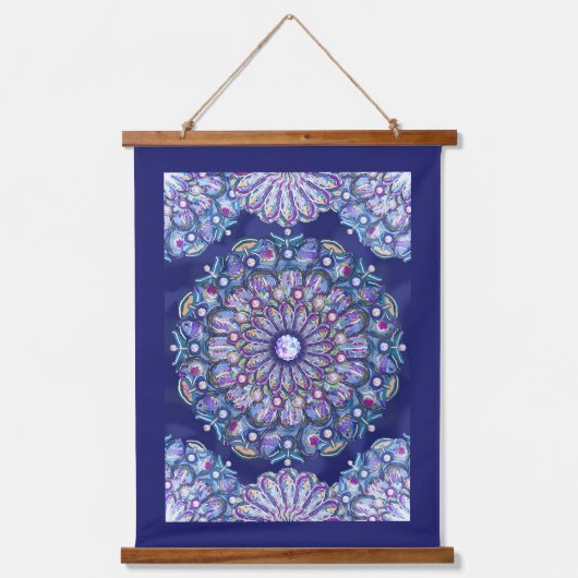 Blaue Rosette Wandteppich Mit Holzrahmen (Vorderseite)