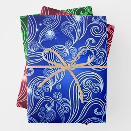 Blaue Rot- und Grüne Celestial Wirbel Muster Geschenkpapier Set (Beispiel)