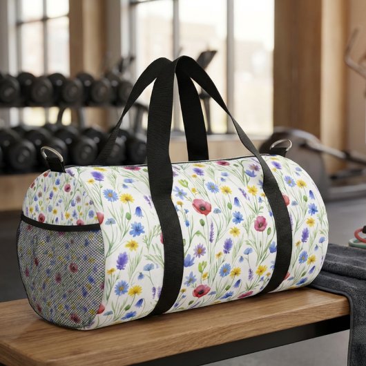 Blaue Rot Wasserfarbe Wildblume Duffle Bag