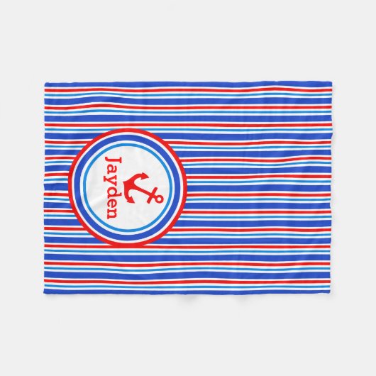 Blaue, rot-weiße Streifenankerdecke Fleecedecke (Vorderseite (Horizontal))