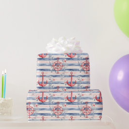 Blaue rote Anker Blumen Streifen Strand Geburtstag Geschenkpapier