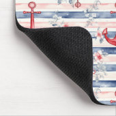 Blaue rote Anker Blumen Streifen Strand  Mousepad (Ecke)