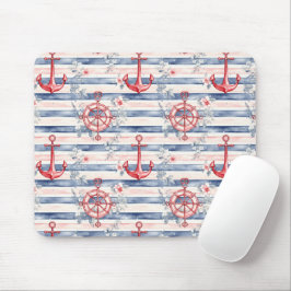 Blaue rote Anker Blumen Streifen Strand Mousepad
