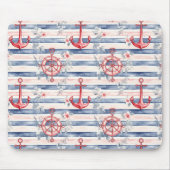 Blaue rote Anker Blumen Streifen Strand  Mousepad (Vorne)