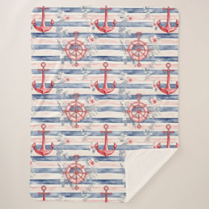 Blaue rote Anker Blumen Streifen Strand Sherpadecke