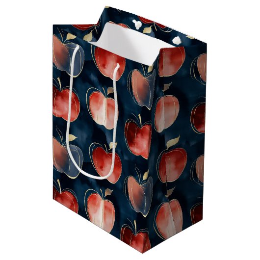 Blaue Rote Äpfel Bester Lehrer Mittlere Geschenktüte (Vorderseite Schrägansicht)