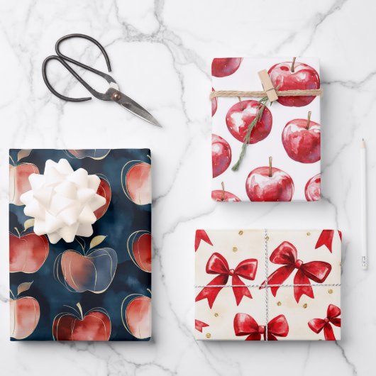 Blaue rote Äpfel Geschenkpapier Set (Vorderseite)