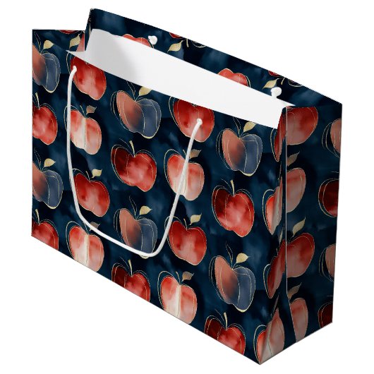 Blaue rote Äpfel Große Geschenktüte (Vorderseite Schrägansicht)