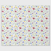 Blaue rote Aquarell-Wildblume Geschenkpapier (Flach)