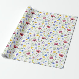 Blaue rote Aquarell-Wildblume Geschenkpapier