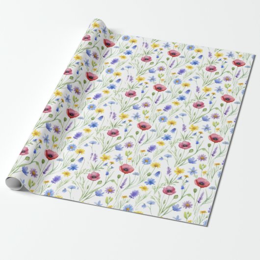 Blaue rote Aquarell-Wildblume Geschenkpapier (Ungerollt)