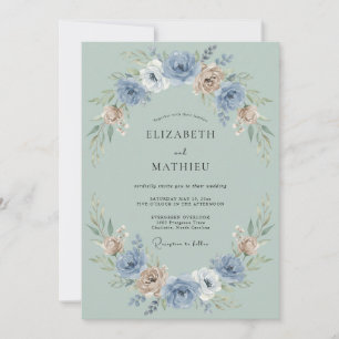 Blaue Röte Blumenkranz Hochzeit Einladung