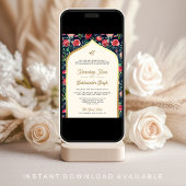 Blaue rote Blütenblume auf einer Hochzeit mit eine Einladung