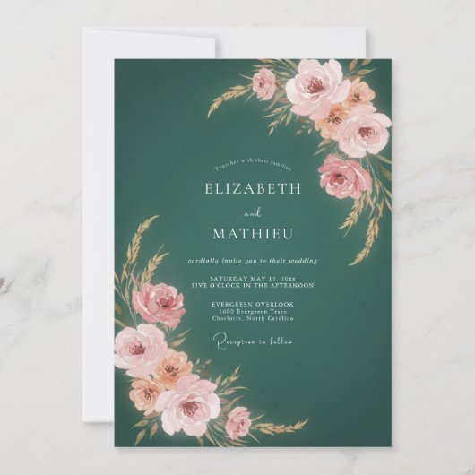 Blaue Röte Botanische Hochzeit Einladung (Vorderseite)