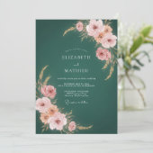 Blaue Röte Botanische Hochzeit Einladung (Stehend Vorderseite)