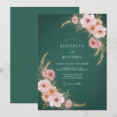 Blaue Röte Botanische Hochzeit Einladung (Vorne/Hinten)
