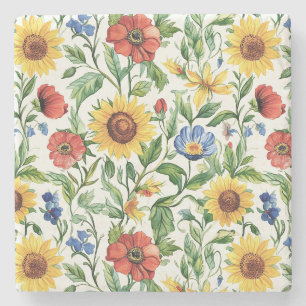 Blaue Rote Gelbe Sonnenblumen Italienisch Floral Steinuntersetzer