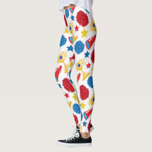 Blaue Rote Gelbe Sterne Cheerleader Pom Poms Leggings