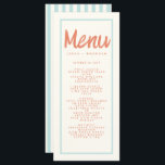 Blaue rote Handschrift Typografie Retro Wedding Me Menükarte<br><div class="desc">Blaue Stripte Handschrift Typografie Retro Wedding Menu</div>