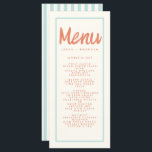 Blaue rote Handschrift Typografie Retro Wedding Me Menükarte<br><div class="desc">Blaue Stripte Handschrift Typografie Retro Wedding Menu</div>