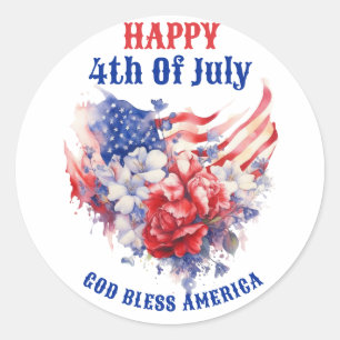 Blaue rote Happy 4th of July Wasserfarbe Runder Aufkleber