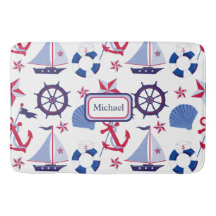 Blaue rote nautische Kid's Bath Mat Badematte