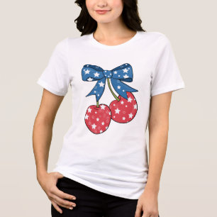 blaue rote patriotische Kirschen mit Schleife Tri-Blend Shirt