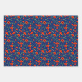 Blaue rote Pflaumen, gemischte Blumenmuster und Po Geschenkpapier Set (Vorderseite)