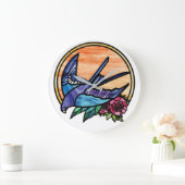 Blaue rote Rose und Farbglas Große Wanduhr (Zuhause)