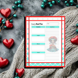 Blaue Rote Rosen Zucker-Schädel Täglicher Essenspl Notizblock