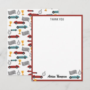 Blaue & Rote Schnelle Retro Vintage Rennwagen Kind Dankeskarte