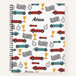 Blaue & Rote Schnelle Retro-Vintage-Rennwagen Notizblock