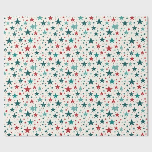Blaue Rote Sterne Feiertage Muster Geschenkpapier (Flach)