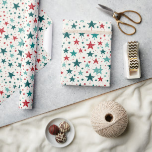 Blaue Rote Sterne Festtagsmuster Geschenkpapier