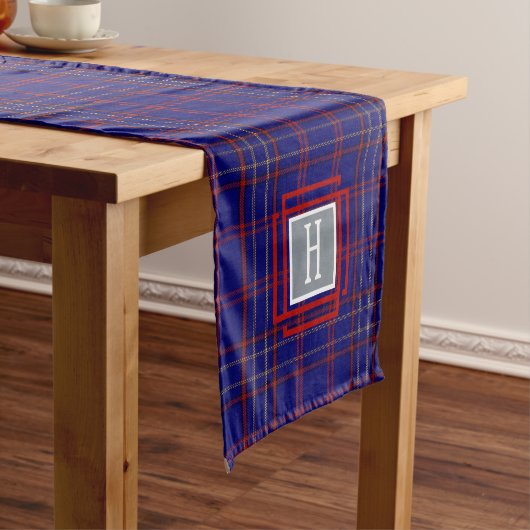Blaue rote Tartan-Monogramm  Kurzer Tischläufer (Beispiel)