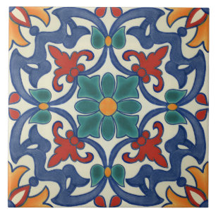Blaue Rote Türkisgelbe Weiße Azulejos-Muster Fliese