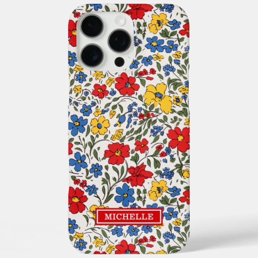 Blaue rote und gelbe Ditsy-Blumen monogrammiert Case-Mate iPhone Hülle (Rückseite)