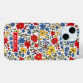 Blaue rote und gelbe Ditsy-Blumen monogrammiert Case-Mate iPhone Hülle (Rückseite (Horizontal))