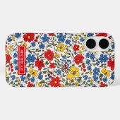 Blaue rote und gelbe Ditsy-Blumen monogrammiert Case-Mate iPhone Hülle (Rückseite (Horizontal))