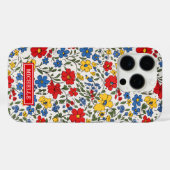 Blaue rote und gelbe Ditsy-Blumen monogrammiert Case-Mate iPhone Hülle (Rückseite (Horizontal))