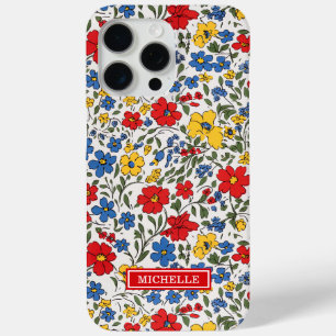 Blaue rote und gelbe Ditsy-Blumen monogrammiert Case-Mate iPhone Hülle