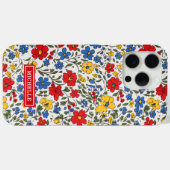 Blaue rote und gelbe Ditsy-Blumen monogrammiert Case-Mate iPhone Hülle (Rückseite (Horizontal))