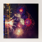 Blaue, rote und goldene Feuerwerkskörper Puzzle (Horizontal)