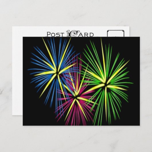Blaue rote und grüne Feuerwerkskörper Postkarte (Vorne/Hinten)