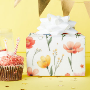 Blaue rote und rosa Blumen Geschenkpapier