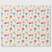 Blaue rote und rosa Blumen Geschenkpapier (Flach)