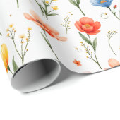 Blaue rote und rosa Blumen Geschenkpapier (Rolleneckpunkt)
