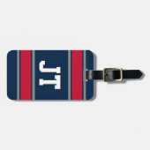Blaue, rote und silberne Sportstreifen monogramier Gepäckanhänger (Vorderseite horizontal)